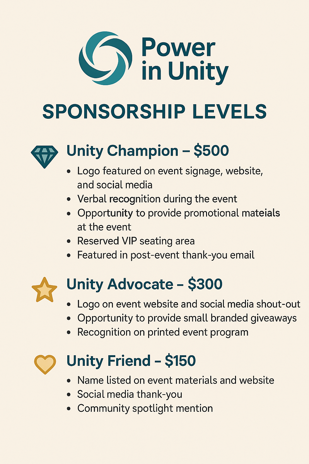 Sponsorship Opportunities for Unity Event